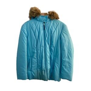 Tommy Hilfiger Women's Coat - Light Blue Faux Fur lined hood - Size 1X